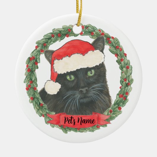 Gepersonaliseerde zwarte kat keramisch ornament (Voorkant)