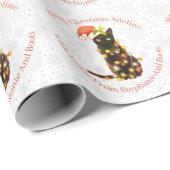 Gepersonaliseerde zwarte kat kerstverlichting cadeaupapier (Rol Hoek)