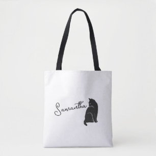 Gepersonaliseerde zwarte kat kijkt terug tote bag