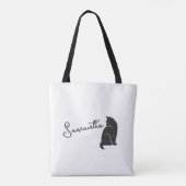 Gepersonaliseerde zwarte kat kijkt terug tote bag (Achterkant)