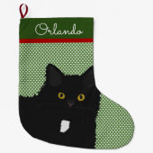 Gepersonaliseerde zwarte kat met lange haargele og grote kerstsok (Voorkant)