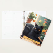 Gepersonaliseerde zwarte kat met potbloemen planner (Display)