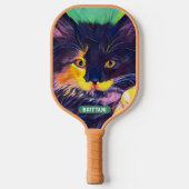 Gepersonaliseerde zwarte kat, moderne kleuren pickleball paddle (Voorkant)