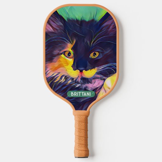 Gepersonaliseerde zwarte kat, moderne kleuren pickleball paddle (Voorkant)