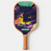Gepersonaliseerde zwarte kat, moderne kleuren pickleball paddle (Achterkant)