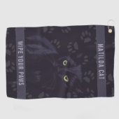 Gepersonaliseerde zwarte kat poot print aangepaste golfhanddoek (Horizontaal)
