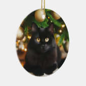 Gepersonaliseerde zwarte kat voor de kerstboom keramisch ornament (Rechts)