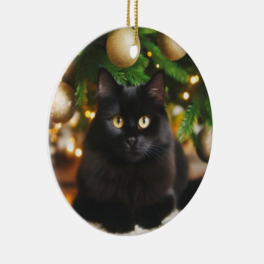 Gepersonaliseerde zwarte kat voor de kerstboom keramisch ornament (Rechts)