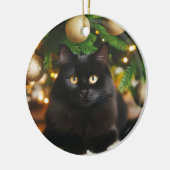 Gepersonaliseerde zwarte kat voor de kerstboom keramisch ornament (Links)