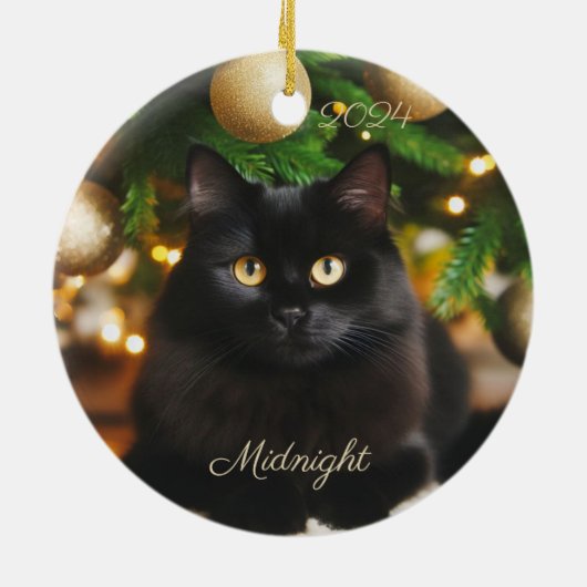 Gepersonaliseerde zwarte kat voor de kerstboom keramisch ornament (Achterkant)