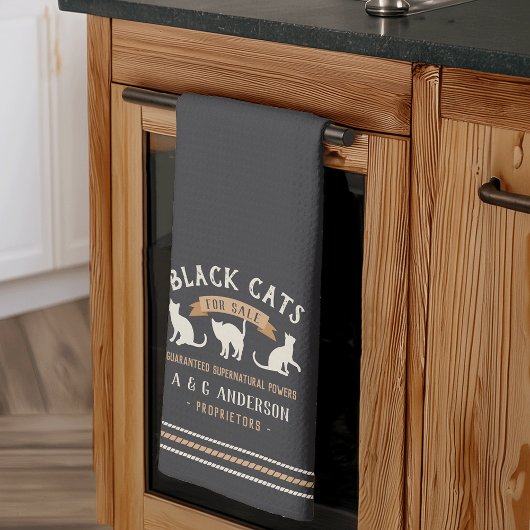 Gepersonaliseerde  zwarte katten theedoek