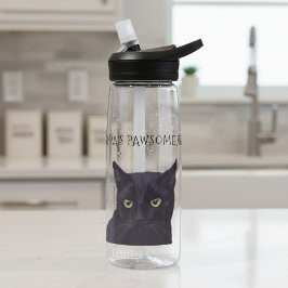 Gepersonaliseerde zwarte kattennaam Pawsome Water  Waterfles