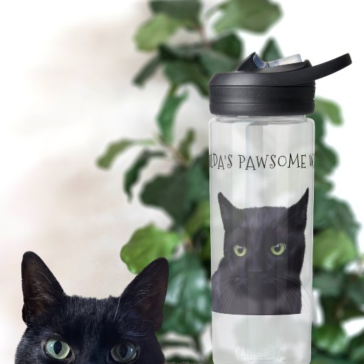 Gepersonaliseerde zwarte kattennaam Pawsome Water Waterfles