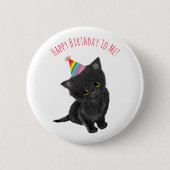 Gepersonaliseerde zwarte kitten verjaardagsbadge ronde button 5,7 cm (Voorkant)