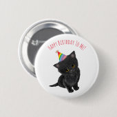 Gepersonaliseerde zwarte kitten verjaardagsbadge ronde button 5,7 cm (Voorkant /achterkant)