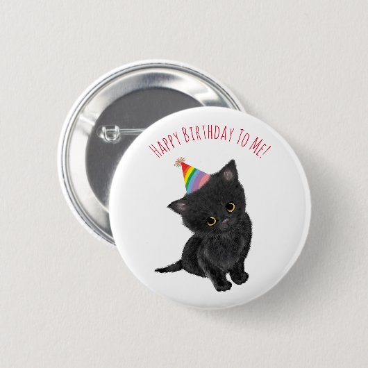 Gepersonaliseerde zwarte kitten verjaardagsbadge ronde button 5,7 cm (Voorkant /achterkant)