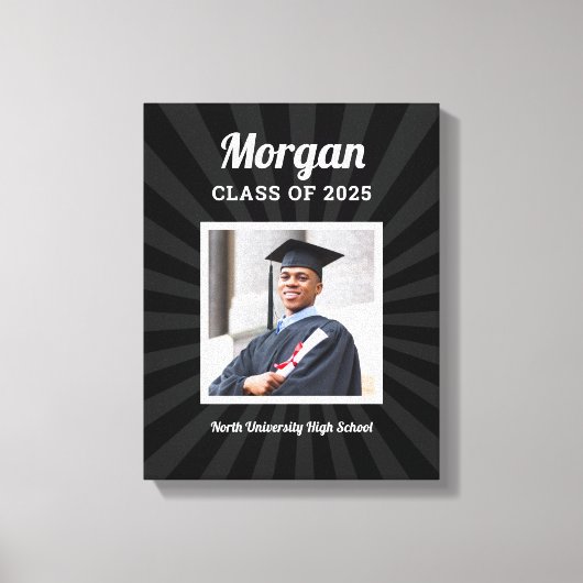 Gepersonaliseerde Zwarte Klasse van 2025 Afstudere Canvas Afdruk (Voorkant)