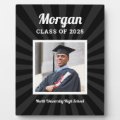 Gepersonaliseerde Zwarte Klasse van 2025 Afstudere Fotoplaat (Voorkant)