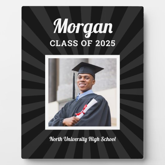 Gepersonaliseerde Zwarte Klasse van 2025 Afstudere Fotoplaat (Voorkant)