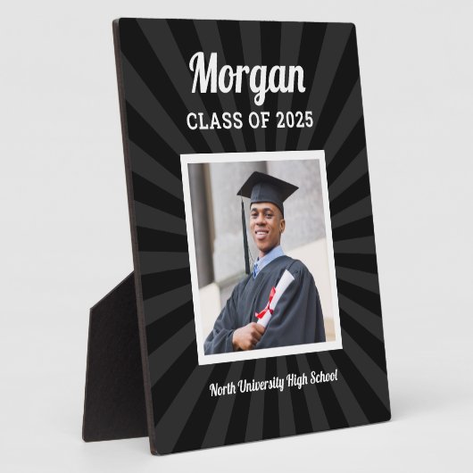 Gepersonaliseerde Zwarte Klasse van 2025 Afstudere Fotoplaat (Zijkant)