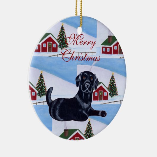 Gepersonaliseerde zwarte lab — kerstmis keramisch ornament (Rechts)