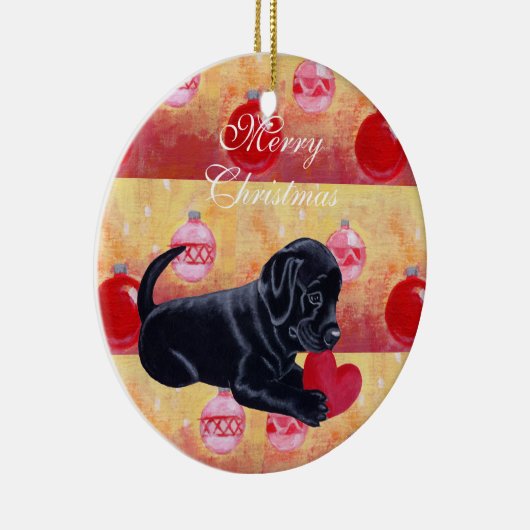 Gepersonaliseerde zwarte lab — kerstmis keramisch ornament (Rechts)