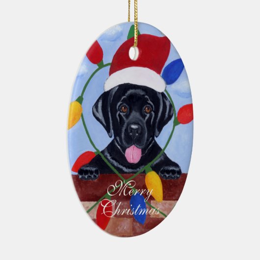 Gepersonaliseerde zwarte lab — kerstmis keramisch ornament (Rechts)
