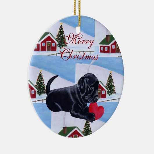 Gepersonaliseerde zwarte lab — kerstmis keramisch ornament (Rechts)