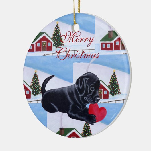 Gepersonaliseerde zwarte lab — kerstmis keramisch ornament (Links)