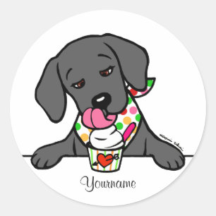 Gepersonaliseerde zwarte lab puppy ijs ronde sticker