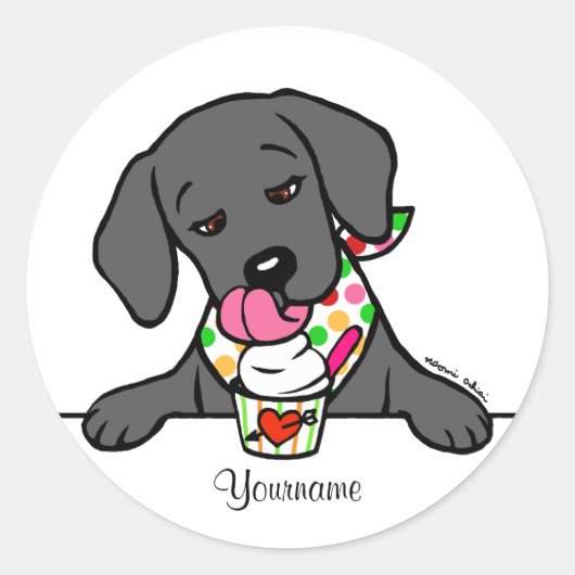 Gepersonaliseerde zwarte lab puppy ijs ronde sticker (Voorkant)