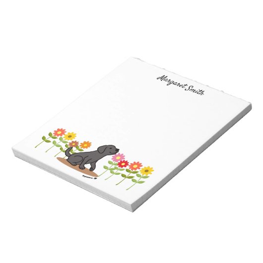 Gepersonaliseerde zwarte labrador en groene en blo notitieblok (Linkerzijde)