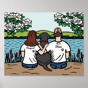 Gepersonaliseerde zwarte labrador Family Brown L Poster