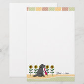 Gepersonaliseerde zwarte labrador met zonnebloemen briefpapier (Voorkant / Achterkant)
