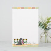 Gepersonaliseerde zwarte labrador met zonnebloemen briefpapier (Staand voorkant)