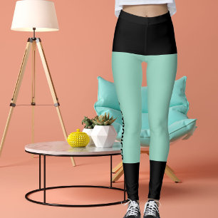 Gepersonaliseerde zwarte lichte Blauwgroen strepen Leggings