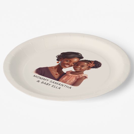 Gepersonaliseerde zwarte mam en dochter (10) papieren bordje (Gekanteld)