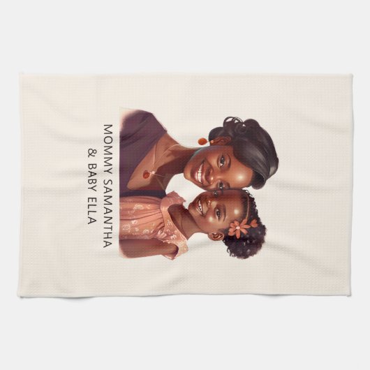 Gepersonaliseerde zwarte mam en dochter (10) theedoek (Horizontaal)