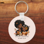 Gepersonaliseerde zwarte mam en dochter (13) sleutelhanger (Voorkant)