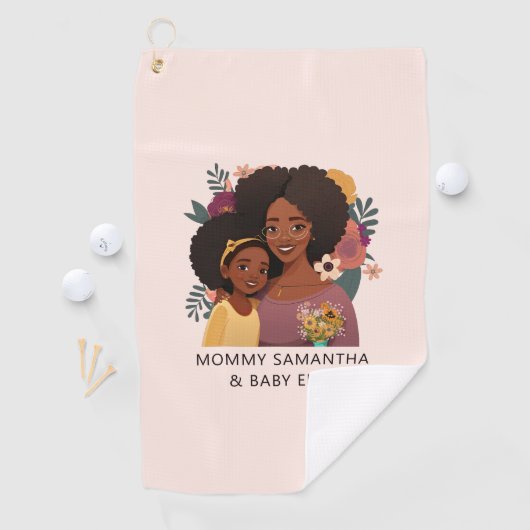 Gepersonaliseerde zwarte mam en dochter (14) golfhanddoek (Insitu)