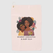 Gepersonaliseerde zwarte mam en dochter (14) golfhanddoek (Voorkant)