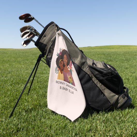 Gepersonaliseerde zwarte mam en dochter (14) golfhanddoek (Groen)