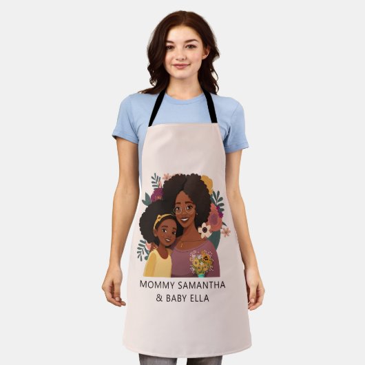 Gepersonaliseerde zwarte mam en dochter (14) schort (Gedragen)