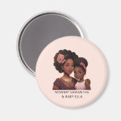 Gepersonaliseerde zwarte mam en dochter (15) magneet (Voorkant / Achterkant)