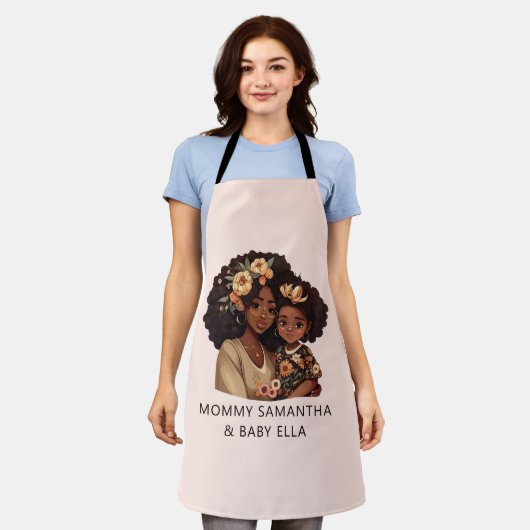Gepersonaliseerde zwarte mam en dochter (19) schort (Gedragen)