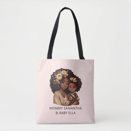 Gepersonaliseerde zwarte mam en dochter (19) tote bag (Voorkant)