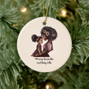 Gepersonaliseerde zwarte mam en dochter (1) keramisch ornament