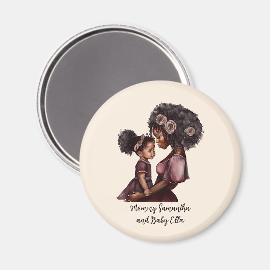 Gepersonaliseerde zwarte mam en dochter (1) magneet (Voorkant / Achterkant)