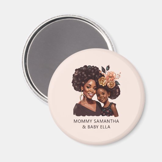 Gepersonaliseerde zwarte mam en dochter (20) magneet (Voorkant / Achterkant)