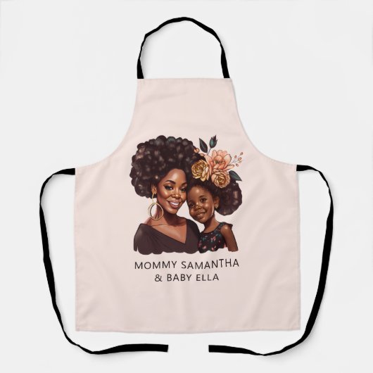 Gepersonaliseerde zwarte mam en dochter (20) schort (Voorkant)